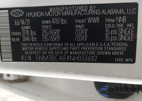 2022 Hyundai Tucson Sel z USA, uszkodzony, nr VIN 5NMJBCAE4NH033682